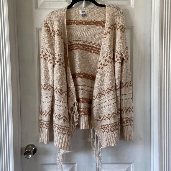 Old Navy Open Cardigan Fringe Drape Oatmeal Sz M - Picture 1 of 6